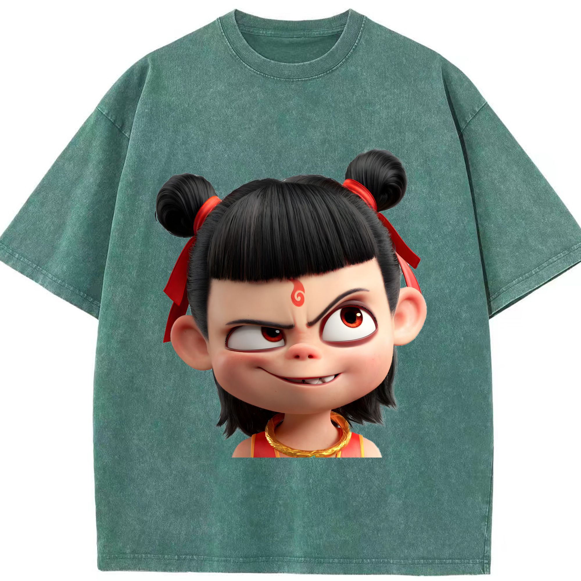 （画像用） Ne Zha 2 ナタ 魔童の大暴れ 綿100% ヴィンテージ風 半袖Tシャツ（フロントプリント）